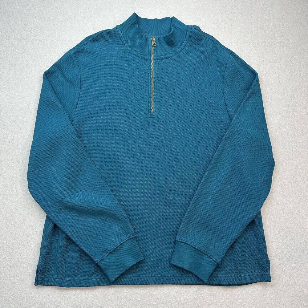LL Bean Sweater Adult Large Blue Knit 1/4 Zip Pullover Heavyweight Casual Mens